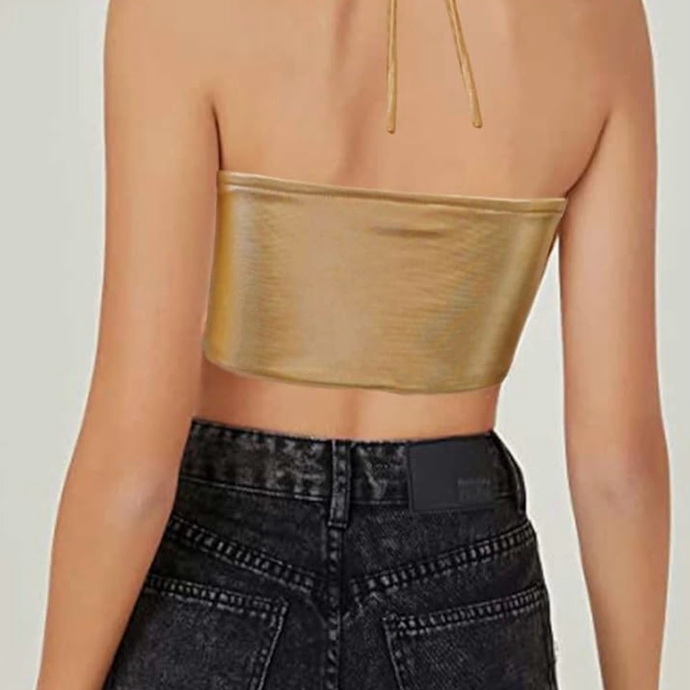 Gold Halter Rave Crop Top 🌟 - Picture 2 of 4